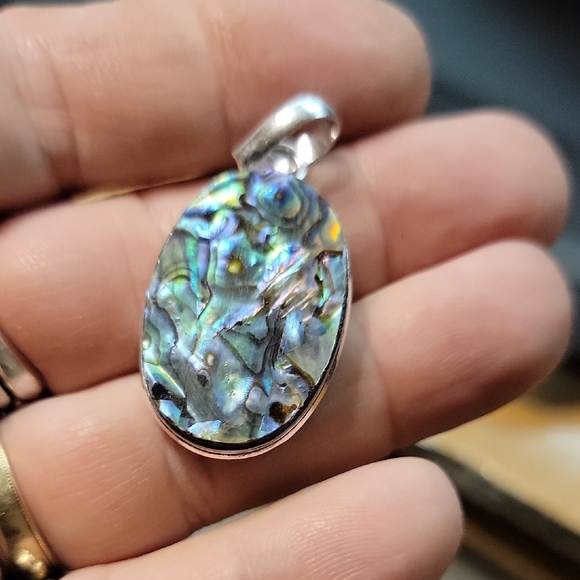 925 Silver Plate Abalone Mother of Pearl Pendant Boho Ethnic Tribal - Picture 6 of 6
